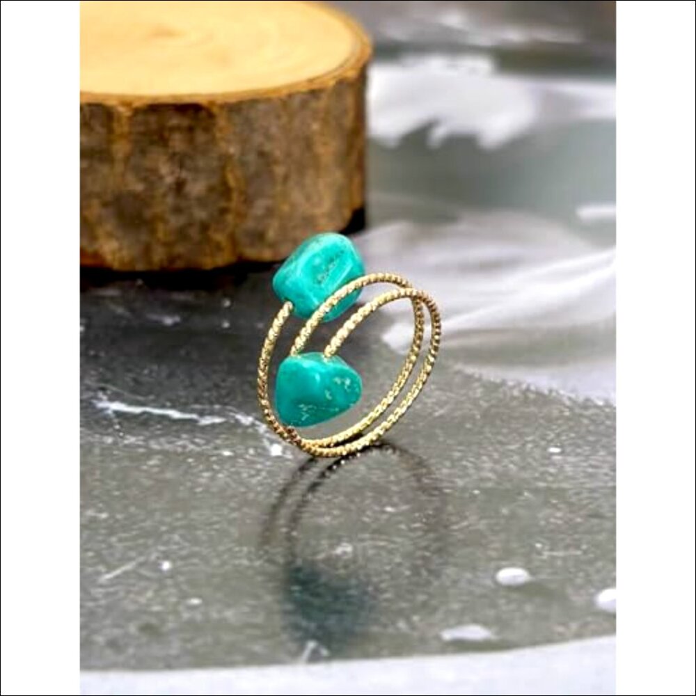 Gold-Plated Adjustable Statement Ring With Turquo… - image 2